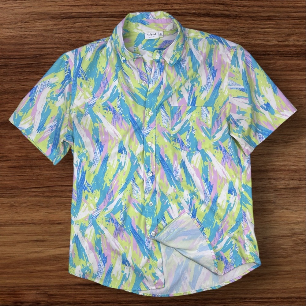 Cabana Men’s Summer Short Sleeve Casual Button Down Shirt. Medium.